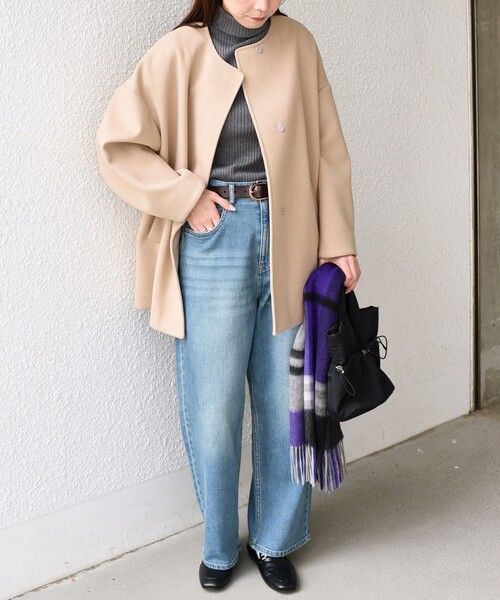 SHIPS Colors:〈手洗い可能〉ジャージーメルトン ノーカラー コート 2