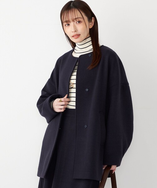 SHIPS Colors:〈手洗い可能〉ジャージーメルトン ノーカラー コート 2