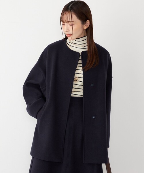 SHIPS Colors(シップス カラーズ)の「SHIPS Colors:〈手洗い可能〉ジャージーメルトン ノーカラー コート 2◇(ノーカラーコート・レディース・ネイビー/ブラック/ベージュ・ONE SIZE)」の9枚目の写真