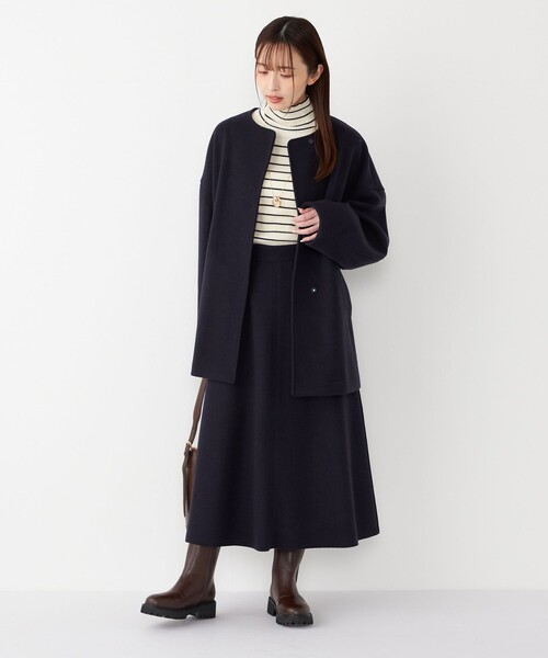 SHIPS Colors(シップス カラーズ)の「SHIPS Colors:〈手洗い可能〉ジャージーメルトン ノーカラー コート 2◇(ノーカラーコート・レディース・ネイビー/ブラック/ベージュ・ONE SIZE)」の11枚目の写真