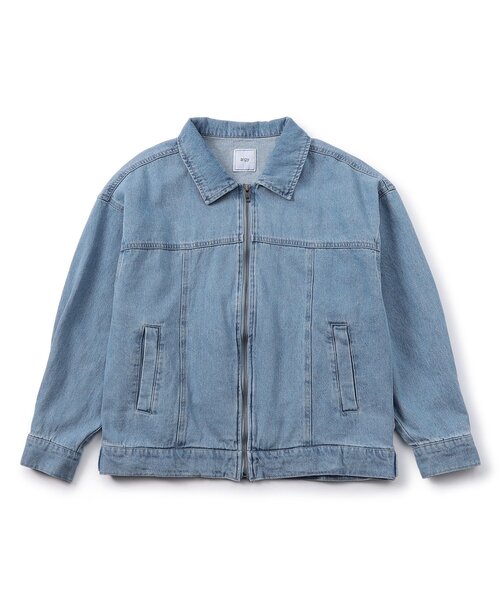 algy（アルジー）の「ジップデニムジャケット_セットアップ可（デニムジャケット・キッズ・サックスブルー/グレー・160/150/140/130）」の2枚目の写真