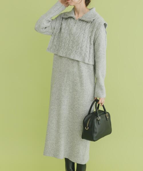 ITEMS URBANRESEARCH（アイテムズ アーバンリサーチ）の「ハーフジップニットセットワンピース（ワンピース・レディース・ネイビー/グレー・FREE）」の4枚目の写真
