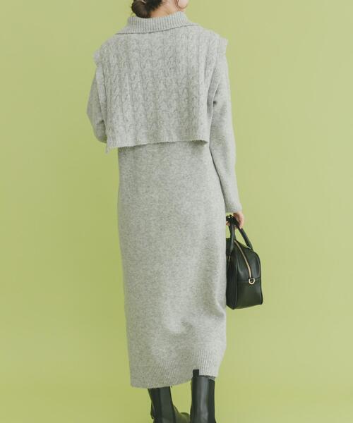 ITEMS URBANRESEARCH（アイテムズ アーバンリサーチ）の「ハーフジップニットセットワンピース（ワンピース・レディース・ネイビー/グレー・FREE）」の5枚目の写真