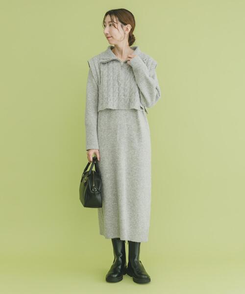 ITEMS URBANRESEARCH（アイテムズ アーバンリサーチ）の「ハーフジップニットセットワンピース（ワンピース・レディース・ネイビー/グレー・FREE）」の7枚目の写真