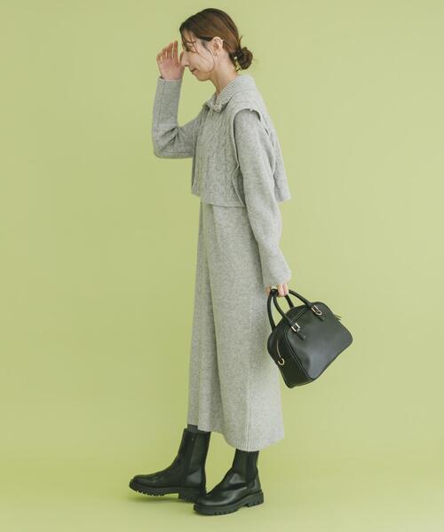 ITEMS URBANRESEARCH（アイテムズ アーバンリサーチ）の「ハーフジップニットセットワンピース（ワンピース・レディース・ネイビー/グレー・FREE）」の8枚目の写真