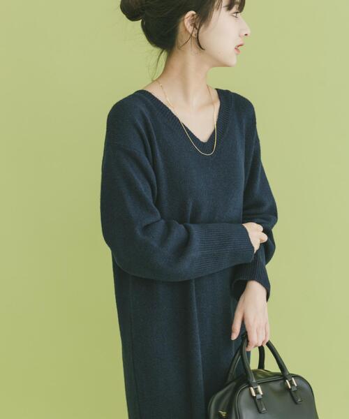 ITEMS URBANRESEARCH（アイテムズ アーバンリサーチ）の「ハーフジップニットセットワンピース（ワンピース・レディース・ネイビー/グレー・FREE）」の18枚目の写真