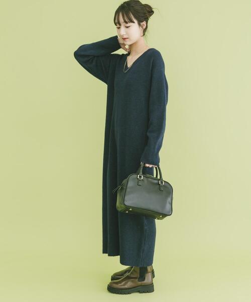 ITEMS URBANRESEARCH（アイテムズ アーバンリサーチ）の「ハーフジップニットセットワンピース（ワンピース・レディース・ネイビー/グレー・FREE）」の21枚目の写真