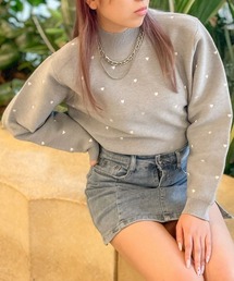 《小さめハート刺しゅうが可愛い》レディース ハイネック ニットプルオーバー コンパクト丈 大人ガーリー 秋冬