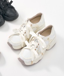 +diana（プラスダイアナ）の「ビジュー付き ダブルリボン厚底スニーカー（スニーカー）」