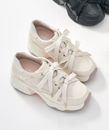 +diana（プラスダイアナ）の「ビジュー付き ダブルリボン厚底スニーカー（スニーカー）」