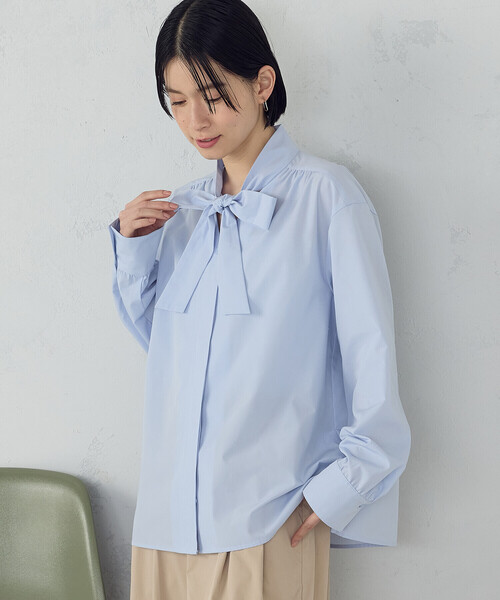 COMME CA ISM(コムサイズム)の「ポリエステルコットンブロード ボウタイブラウス(シャツ/ブラウス・レディース・サックスブルー/オフホワイト・SMALL/MEDIUM/LARGE/X-LARGE)」の12枚目の写真