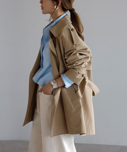 Bonjour Sagan（ボンジュールサガン）の「ベルト付きミドル丈トレンチコート（トレンチコート・レディース・ベージュ・FREE）」の13枚目の写真