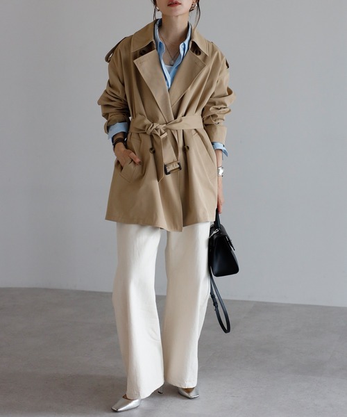 セール】ベルト付きミドル丈トレンチコート（トレンチコート
