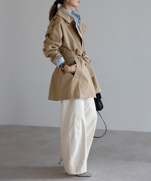 セール】ベルト付きミドル丈トレンチコート（トレンチコート
