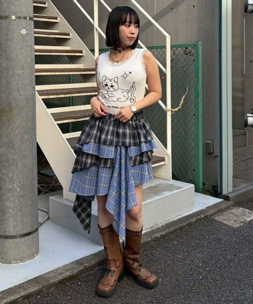 Candy Stripper（キャンディストリッパー）の「RANDOM CHECK スカート（スカート・レディース・ネイビー/ボルドー/オフホワイト・FREE）」の19枚目の写真