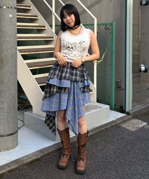 Candy Stripper（キャンディストリッパー）の「RANDOM CHECK スカート（スカート・レディース・ネイビー/ボルドー/オフホワイト・FREE）」の18枚目の写真