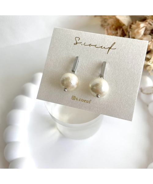 tone(トーン)の「【S.coeuf】【S.coeuf】ピアス メタルバー×コットンパール(MA)(ピアス(両耳用)・レディース・シルバー/ゴールド・FREE)」の3枚目の写真