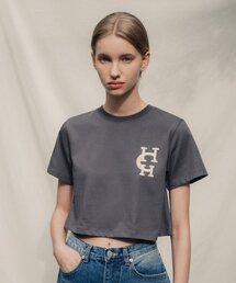HCH刺繍クロップTシャツ_CHACOAL