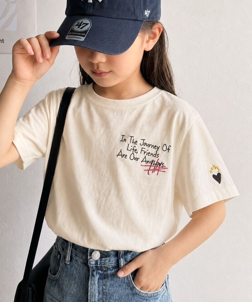 classicalelf(クラシカルエルフ)の「【キッズ】親子リンクコーデも楽しめる!綿100%らくがき風刺繍 無地&ボーダー柄半袖Tシャツ(Tシャツ/カットソー・キッズ・ホワイト/チャコール/ホワイト×ブラック/アイボリー・160/140/100/120)」の8枚目の写真