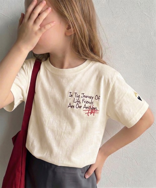classicalelf(クラシカルエルフ)の「【キッズ】親子リンクコーデも楽しめる!綿100%らくがき風刺繍 無地&ボーダー柄半袖Tシャツ(Tシャツ/カットソー・キッズ・ホワイト/チャコール/ホワイト×ブラック/アイボリー・160/140/100/120)」の15枚目の写真