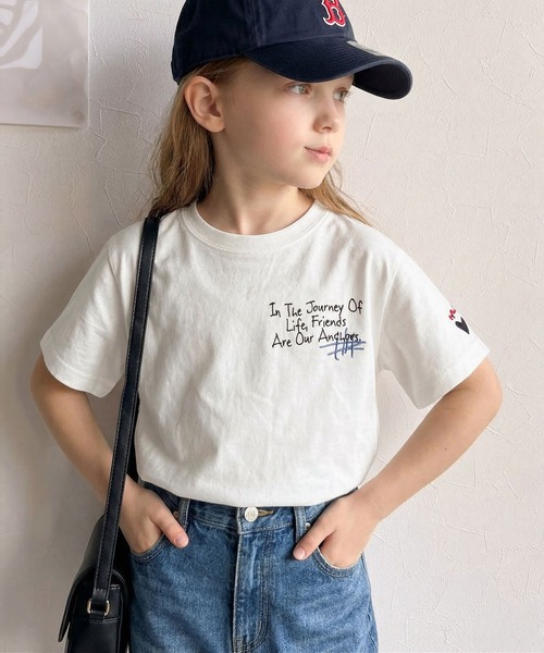 classicalelf(クラシカルエルフ)の「【キッズ】親子リンクコーデも楽しめる!綿100%らくがき風刺繍 無地&ボーダー柄半袖Tシャツ(Tシャツ/カットソー・キッズ・ホワイト/チャコール/ホワイト×ブラック/アイボリー・160/140/100/120)」の10枚目の写真