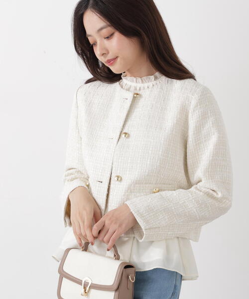 PROPORTION BODY DRESSING（プロポーションボディドレッシング）の「ノーカラーツイードジャケット / 1216155200（ノーカラージャケット・レディース・ブルー/ホワイト系その他・MEDIUM/SMALL）」の7枚目の写真