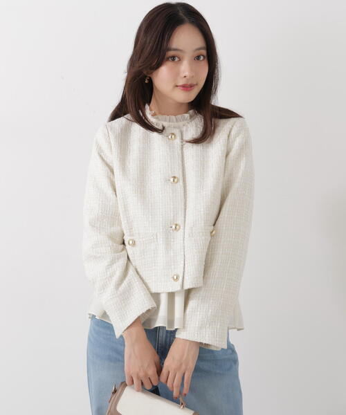 PROPORTION BODY DRESSING（プロポーションボディドレッシング）の「ノーカラーツイードジャケット / 1216155200（ノーカラージャケット・レディース・ブルー/ホワイト系その他・MEDIUM/SMALL）」の2枚目の写真