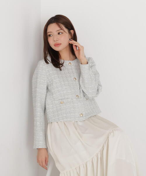 PROPORTION BODY DRESSING（プロポーションボディドレッシング）の「ノーカラーツイードジャケット / 1216155200（ノーカラージャケット・レディース・ブルー/ホワイト系その他・MEDIUM/SMALL）」の4枚目の写真
