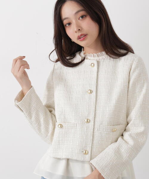 PROPORTION BODY DRESSING（プロポーションボディドレッシング）の「ノーカラーツイードジャケット / 1216155200（ノーカラージャケット・レディース・ブルー/ホワイト系その他・MEDIUM/SMALL）」の3枚目の写真