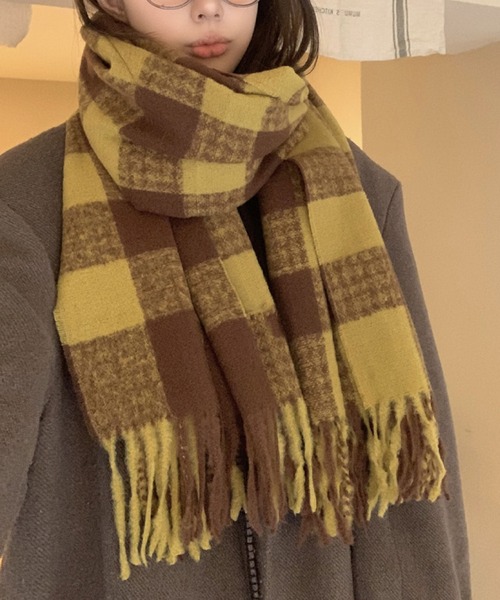 セール】大判チェックフリンジマフラー（マフラー）｜2ly2（トゥーリー