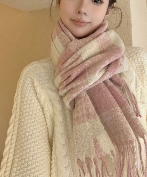 セール】大判チェックフリンジマフラー（マフラー）｜2ly2（トゥーリー