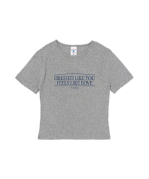 ライクユ ミニマルレタリング クロップ半袖Tシャツ(メランジ)