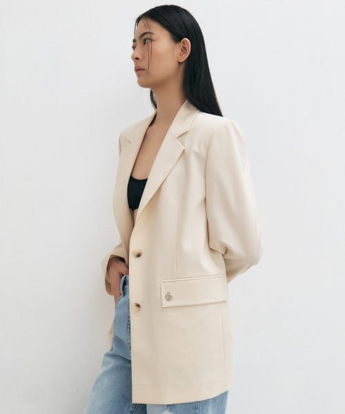 CITYBREEZE(シティブリーズ)の「テンセルルーズフィット斜め切りシングルジャケット_CREAM(テーラードジャケット・レディース・その他・FREE)」の2枚目の写真