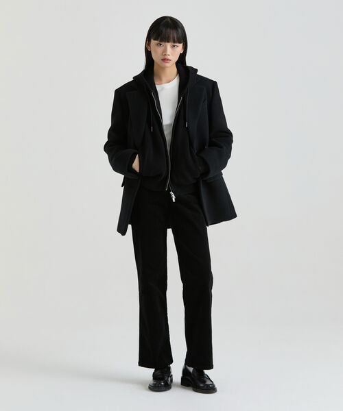 MUSINSA STANDARD WOMAN（ムシンサスタンダードウーマン）の「ウィメンズウールブレンドボリュームメルトンオーバーショルダーブレザーコート[ブラック]（チェスターコート・レディース・その他・LARGE/MEDIUM/SMALL/X-SMALL）」の12枚目の写真