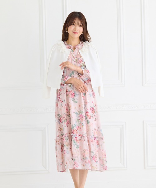 Rose Tiara(ローズティアラ)の「オーガンジーフラワーニットカーディガン(カーディガン/ボレロ・レディース・ブラック/オフホワイト・46/42/38)」の6枚目の写真