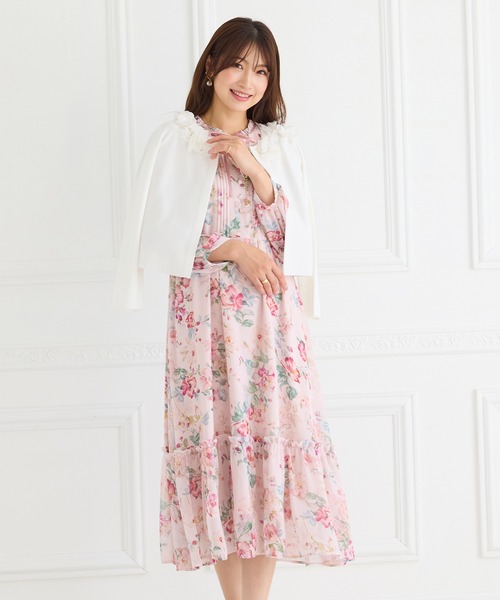 Rose Tiara(ローズティアラ)の「オーガンジーフラワーニットカーディガン(カーディガン/ボレロ・レディース・ブラック/オフホワイト・46/42/38)」の7枚目の写真