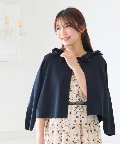 Rose Tiara(ローズティアラ)の「オーガンジーフラワーニットカーディガン(カーディガン/ボレロ・レディース・ブラック/オフホワイト・46/42/38)」の14枚目の写真