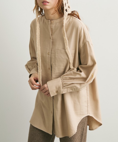 Crisp（クリスプ）の「ストライプオーバーシャツ（シャツ/ブラウス・レディース・ベージュ/グリーン・FREE）」の2枚目の写真