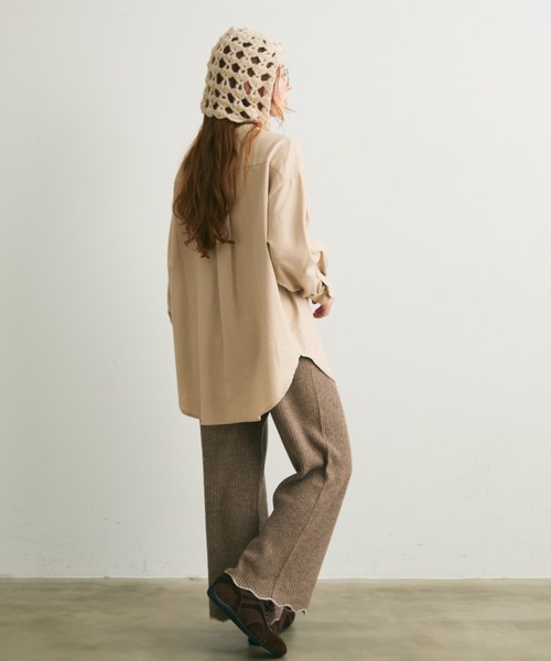 Crisp（クリスプ）の「ストライプオーバーシャツ（シャツ/ブラウス・レディース・ベージュ/グリーン・FREE）」の4枚目の写真