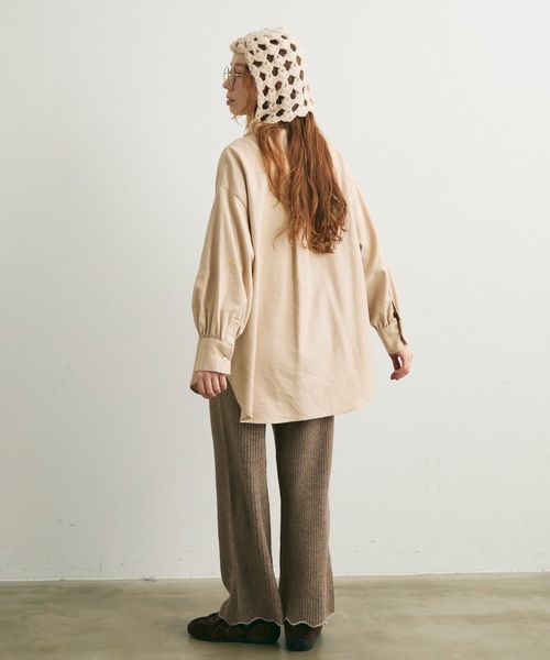 Crisp（クリスプ）の「ストライプオーバーシャツ（シャツ/ブラウス・レディース・ベージュ/グリーン・FREE）」の5枚目の写真