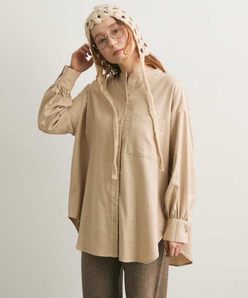 Crisp（クリスプ）の「ストライプオーバーシャツ（シャツ/ブラウス・レディース・ベージュ/グリーン・FREE）」の6枚目の写真