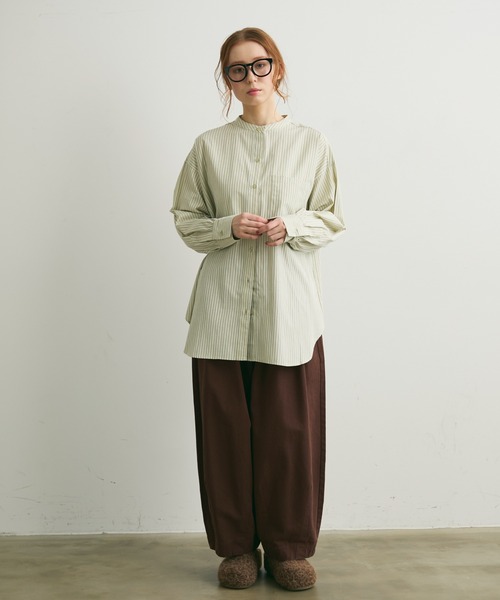 Crisp（クリスプ）の「ストライプオーバーシャツ（シャツ/ブラウス・レディース・ベージュ/グリーン・FREE）」の16枚目の写真