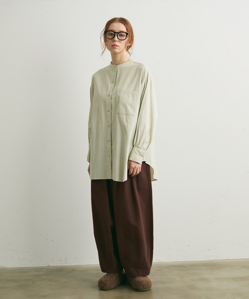 Crisp（クリスプ）の「ストライプオーバーシャツ（シャツ/ブラウス・レディース・ベージュ/グリーン・FREE）」の17枚目の写真