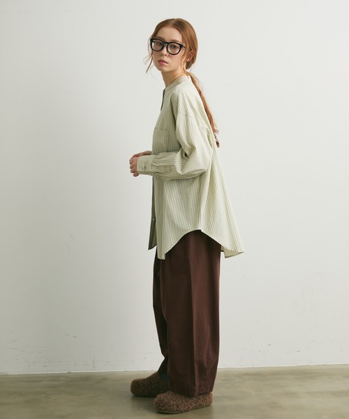 Crisp（クリスプ）の「ストライプオーバーシャツ（シャツ/ブラウス・レディース・ベージュ/グリーン・FREE）」の18枚目の写真