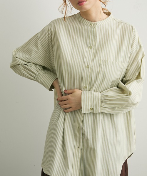 Crisp（クリスプ）の「ストライプオーバーシャツ（シャツ/ブラウス・レディース・ベージュ/グリーン・FREE）」の20枚目の写真