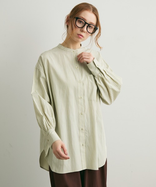 Crisp（クリスプ）の「ストライプオーバーシャツ（シャツ/ブラウス・レディース・ベージュ/グリーン・FREE）」の21枚目の写真