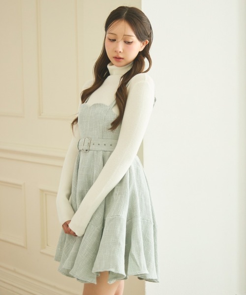 TITTY&CO.（ティティーアンドコー）の「ツイードフレアミニジャンスカ（ジャンパースカート・レディース・ミント・FREE）」の4枚目の写真