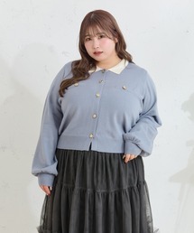 Louiosy（ルオシー）の「【大きいサイズ】金ボタン配色襟ポロニットカーディガン（カーディガン/ボレロ）」