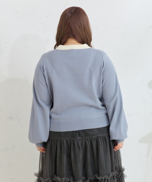 Louiosy(ルオシー)の「【大きいサイズ】金ボタン配色襟ポロニットカーディガン(カーディガン/ボレロ・レディース・グレー/ライトブルー・X-LARGE/4L/3L)」の13枚目の写真