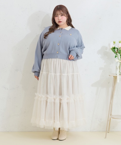 Louiosy(ルオシー)の「【大きいサイズ】金ボタン配色襟ポロニットカーディガン(カーディガン/ボレロ・レディース・グレー/ライトブルー・X-LARGE/4L/3L)」の14枚目の写真